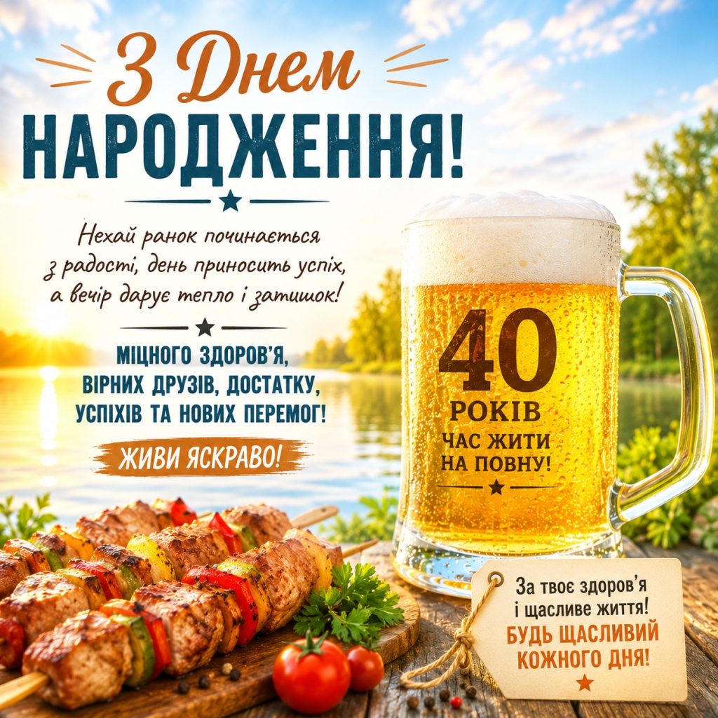 Прикольні привітання з 40 річчям чоловіку своїми словами та картинки