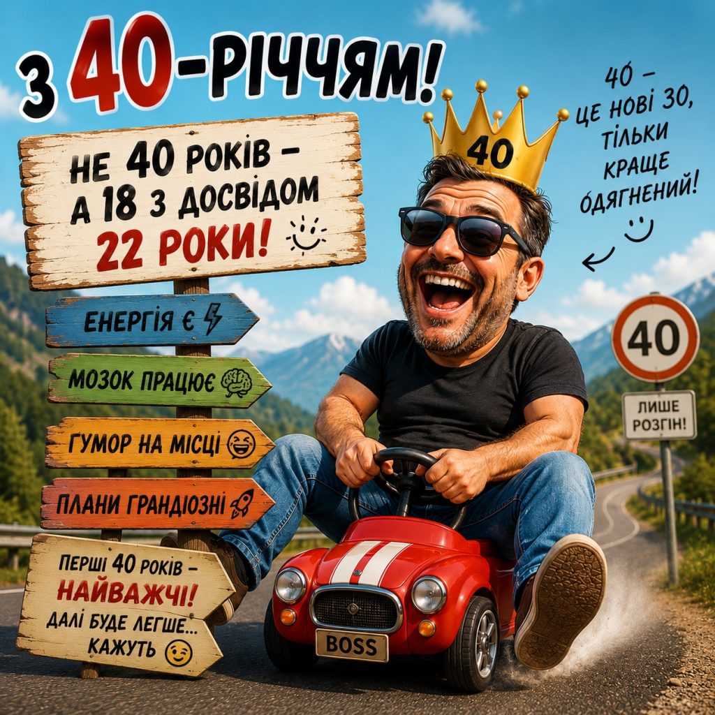 Прикольні привітання з 40 річчям чоловіку своїми словами та картинки