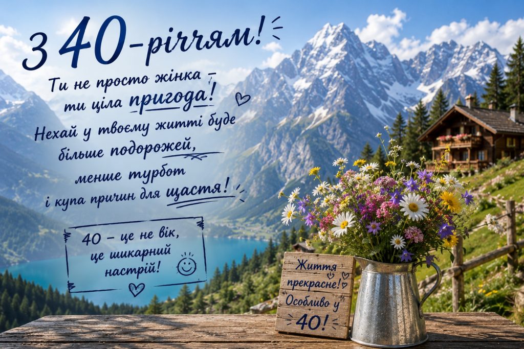 Прикольні привітання з 40 річчям жінці своїми словами, смішні картинки та красиві листівки