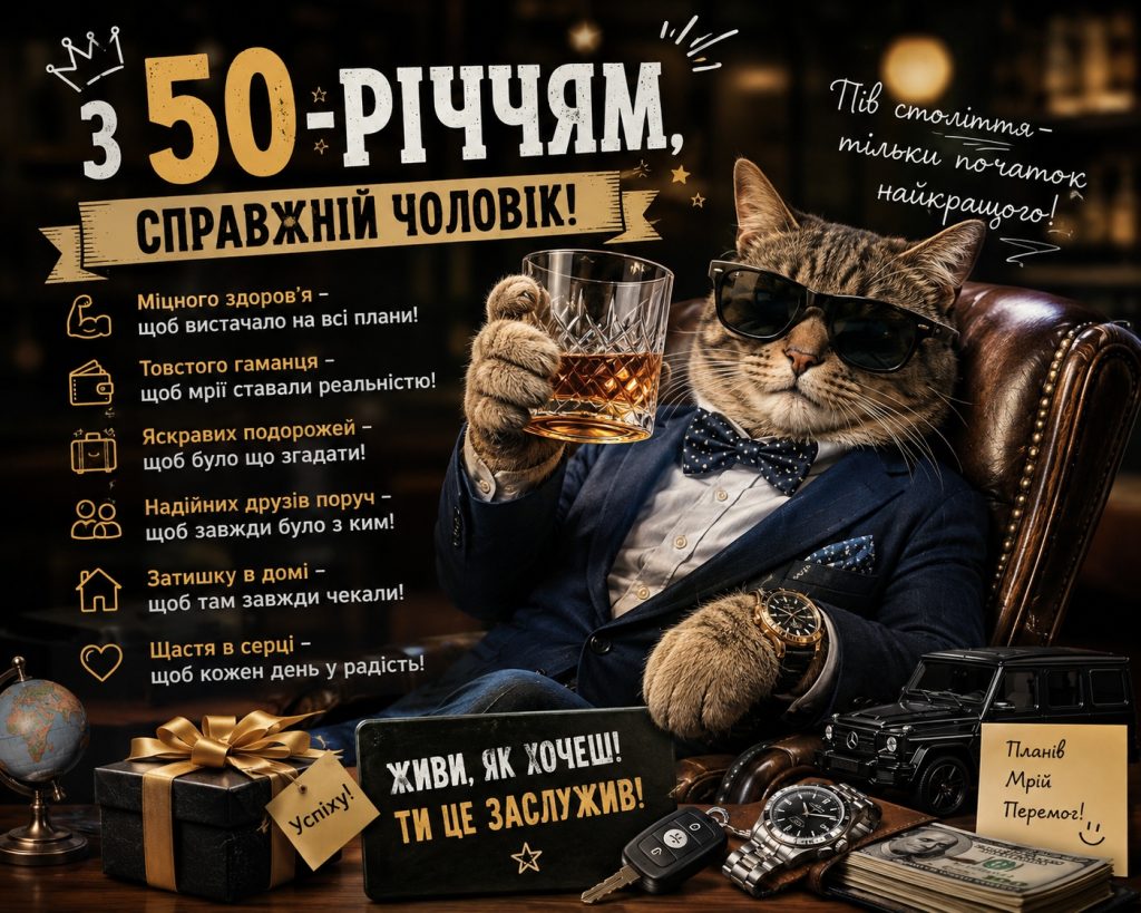 Прикольні привітання з 50 річчям мужчині своїми словами – смішні, сучасні та від душі