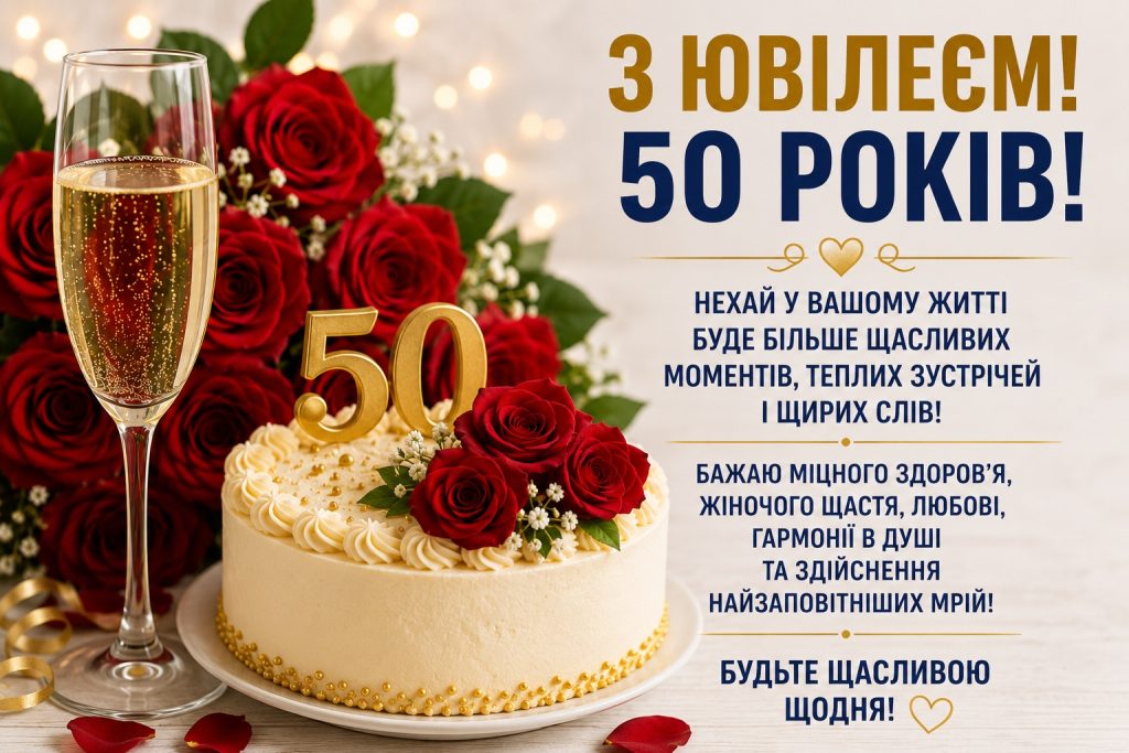 Привітання з 50 річчям жінці: красиві, щирі, прикольні та зворушливі слова на ювілей, картинки та листівки