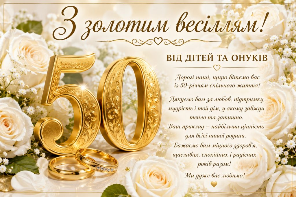 Привітання з золотим весіллям — щирі слова на 50 років разом і красиві листівки