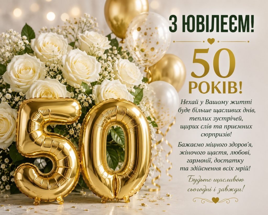 Привітання з 50 річчям жінці: красиві, щирі, прикольні та зворушливі слова на ювілей, картинки та листівки