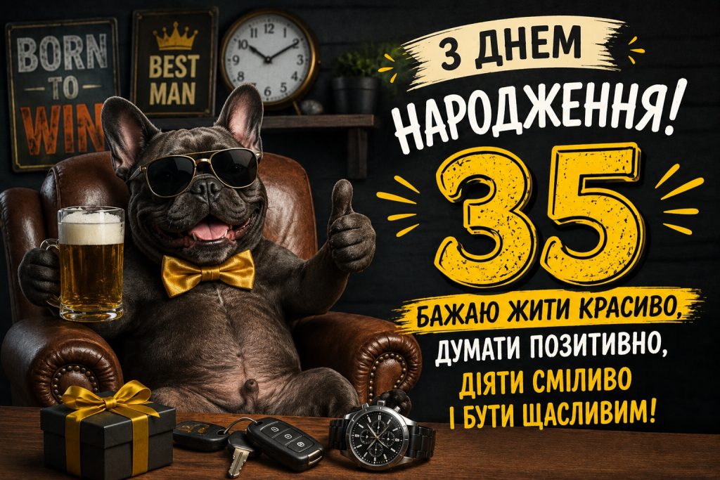 Привітання чоловіка з 35 річчям своїми словами — щирі, красиві, прикольні побажання та картинки