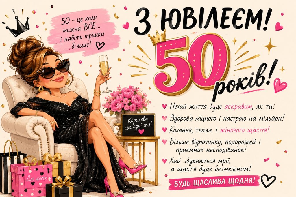 Привітання з 50 річчям жінці: красиві, щирі, прикольні та зворушливі слова на ювілей, картинки та листівки