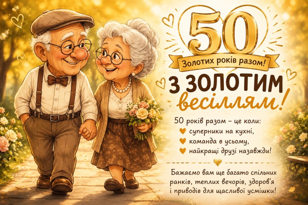 Привітання з золотим весіллям — щирі слова на 50 років разом і красиві листівки