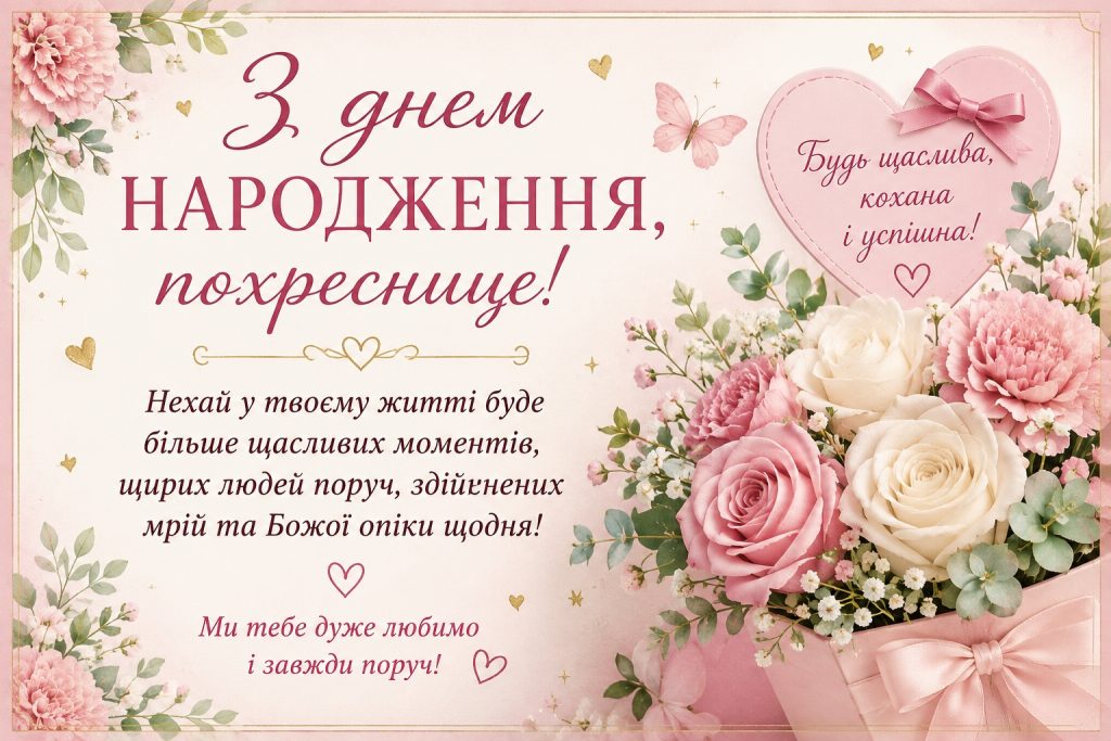 Привітання з днем народження похресниці – красиві слова, картинки та листівки від хрещених